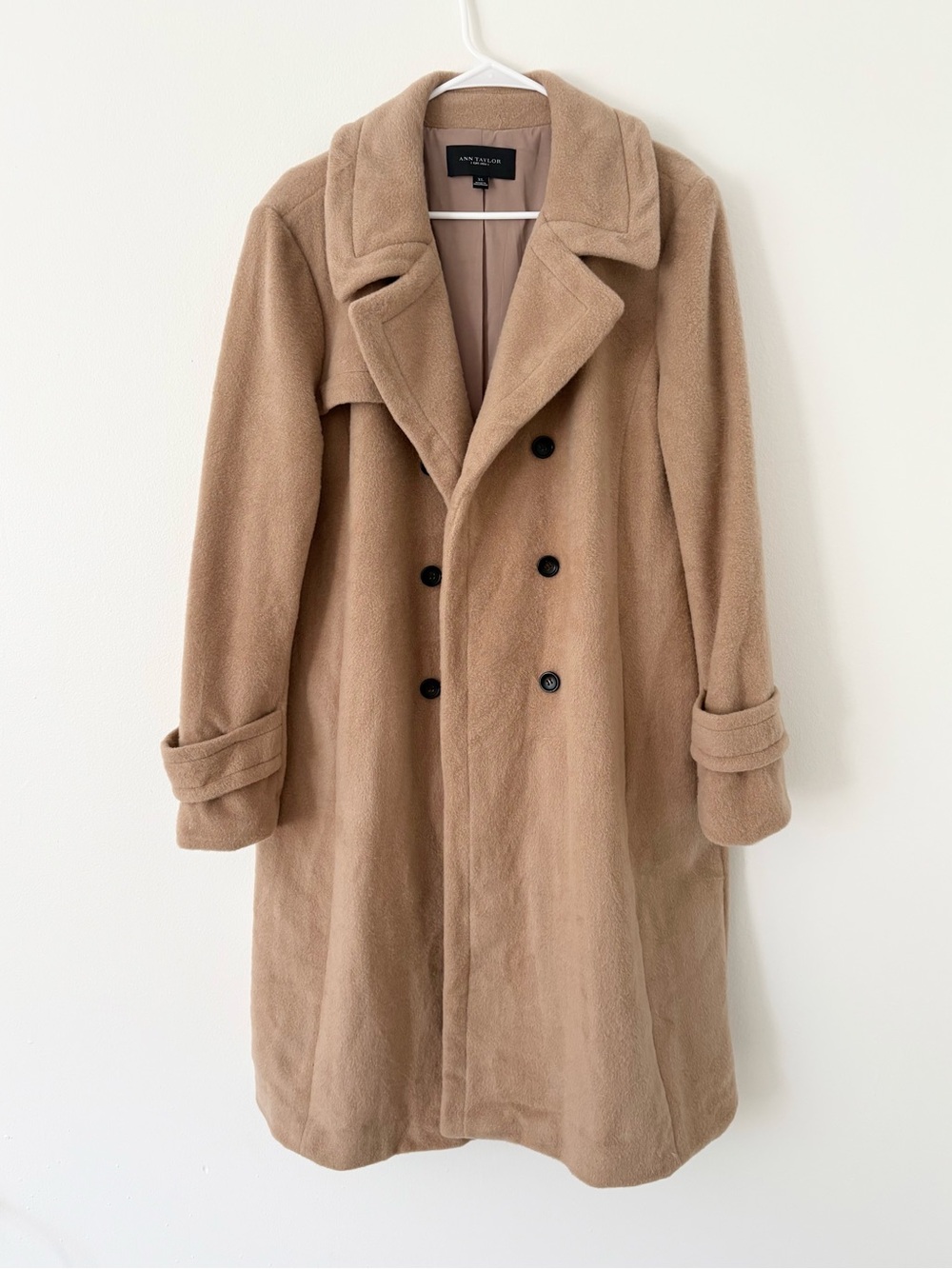 Ann Taylor Camel Wool Cashmere Long Line Double Breasted Peacoat Size XL